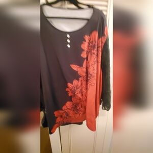 Elegant Black and Red Floral Women's Blouse